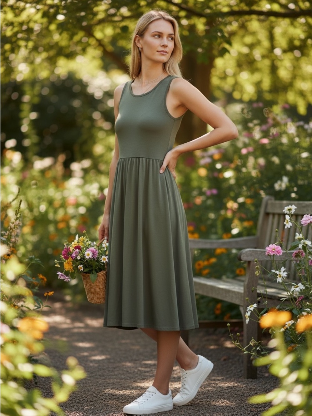 LuLaRoe Olive Green Sleeveless Midi Dress